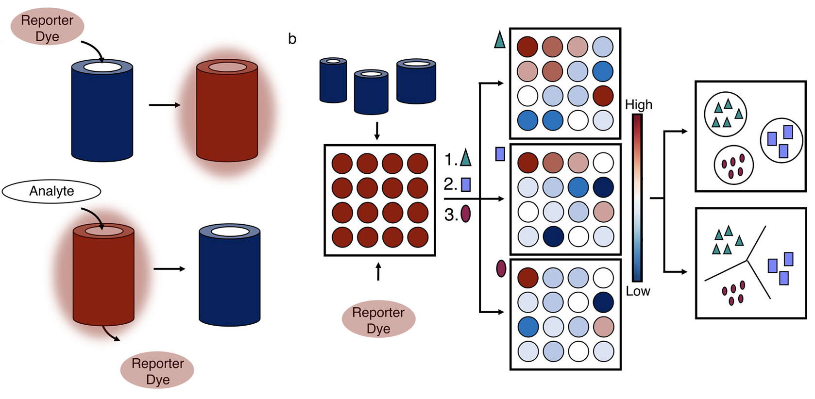 Differential sensing with arrays of de novo designed peptide assemblies